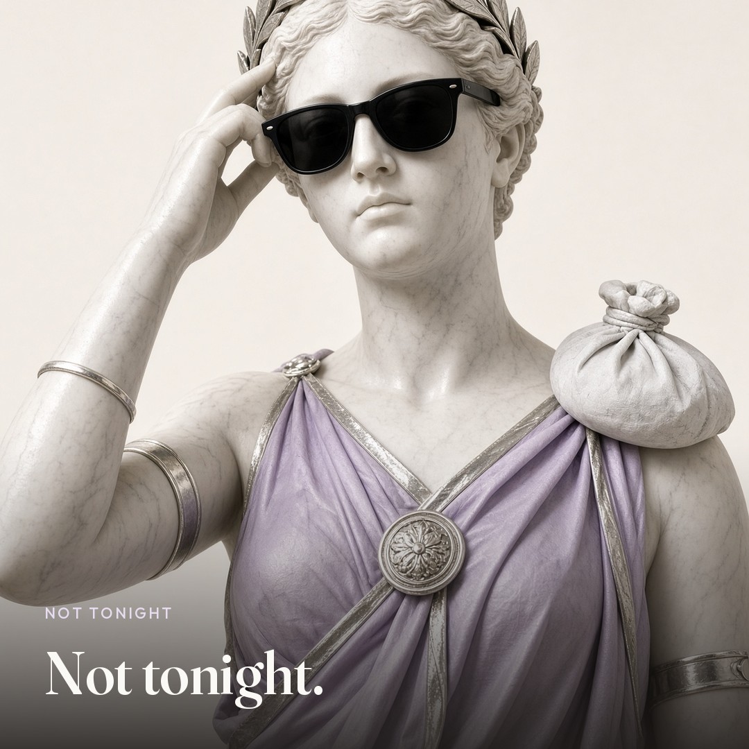 Marble statue with an ice pack. The picture says Not tonight.