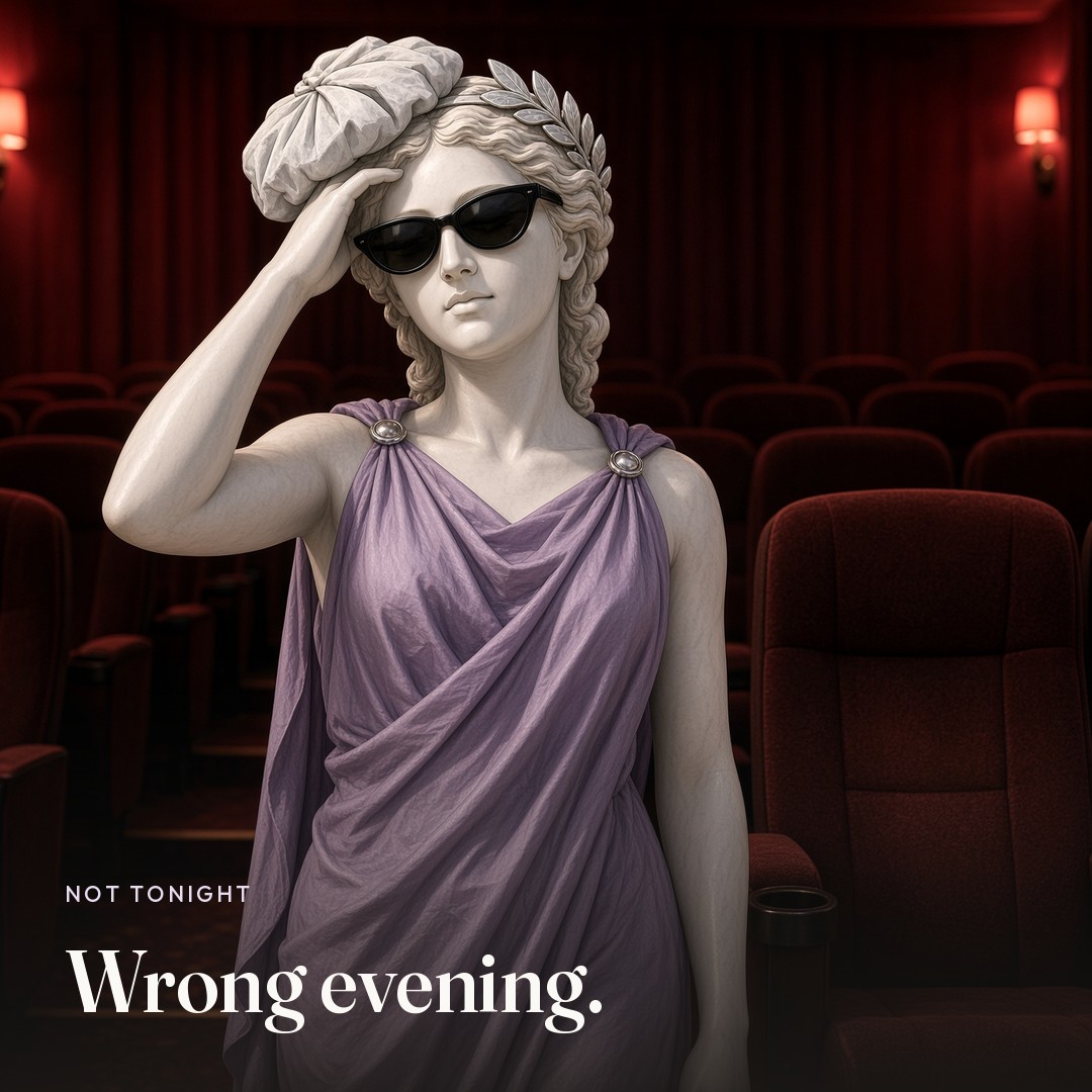 An empty cinema seat. The picture says Wrong evening.