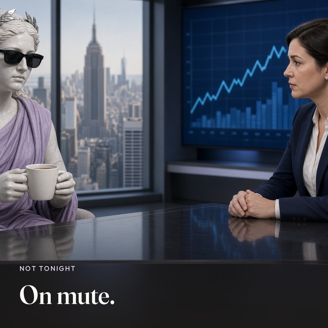 A quiet news desk. The picture says On mute.