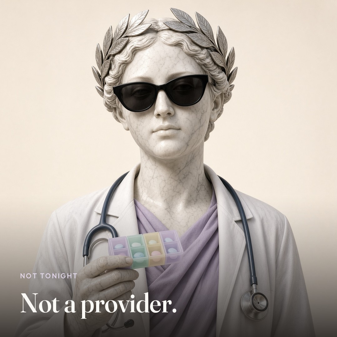 The statue in a clinic coat. The picture says Not a provider.